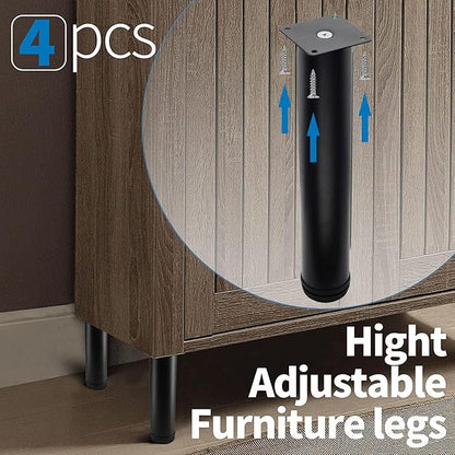 12 Inch Metal Furniture Legs Stainless Steel Adjustable Legs Black Metal Legs Round Cabinet Legs for Coffee Table Cabinet Desk Sofa Shelves, Pack of 4