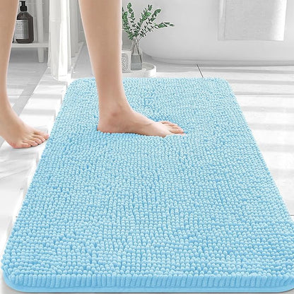 OLANLY Bathroom Rugs 30x20, Extra Soft Absorbent Chenille Bath Rugs, Rubber Backing Quick Dry, Machine Washable Bath Mats for Bathroom Floor, Tub and Shower, Home Decor Accessories, Sky Blue