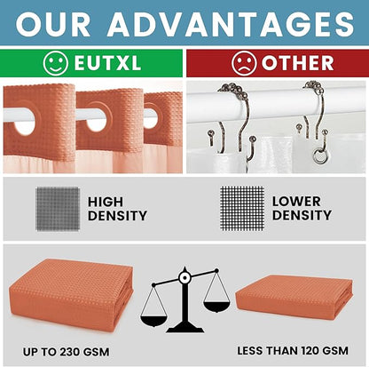 Coral Hotel Shower Curtain with Detachable Liner - 230GSM Waffle Textured,Hotel Grade,Spa Like Bath Curtain,71W x 74H