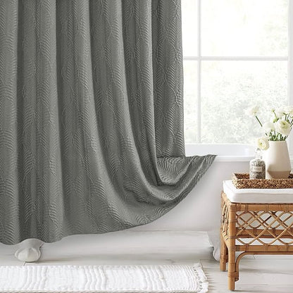 Gibelle Grey Shower Curtain for Bathroom, 3D Embossed Textured Fabric Shower Curtain, Modern Farmhouse Chic Soft Cloth Shower Curtain Set with Hooks, 72x72