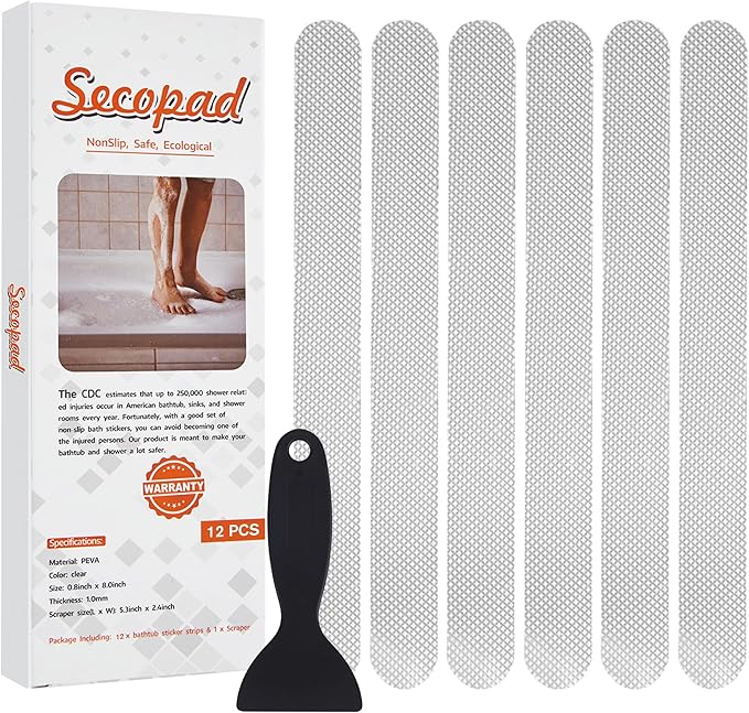 Original Anti Slip Shower Stickers, Safety Bathtub Strips Adhesive Decals with Premium Scraper for Bath Tub Shower Stairs Ladders Boats