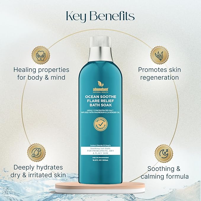 Abundant Natural Health Ocean Soothe Flare Relief Bath Soak with Highly Concentrated Pure Magnesium Salts and Lavender Oil to Help Relieve Problematic and Dry Skin, Safe for Sensitive Skin, 500mL