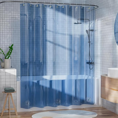 AmazerBath Shower Curtain Liner, 100% EVA Soft Clear Blue Heavy Duty Shower Curtain and Liner 2-in-1, 72x72 Luxury Plastic Weighted Bathroom Shower Liner, 12 Rustproof Grommets & 3 Heavyweight Stones