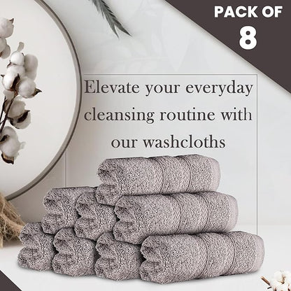 HALLEY Turkish 8 Pack Premium Washcloths (8 Pieces) 650 GSM Highly Absorbent Super Soft 100% Cotton - 8 Washcloths (Gray)