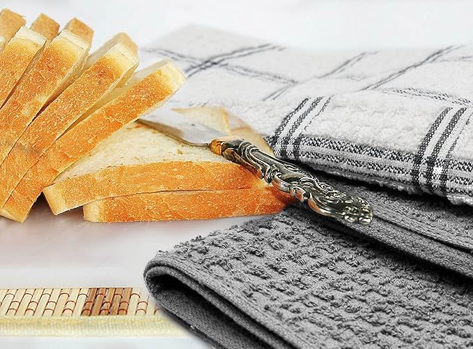 DAN RIVER Premium Dish Cloth 100% Cotton 12 X 12 Inches |Pack of 8|-Ultra Soft Tea Towels-Highly Absorbent Kitchen Rags-Terry Dishcloth for Kitchen and Household Cleaning |Grey|