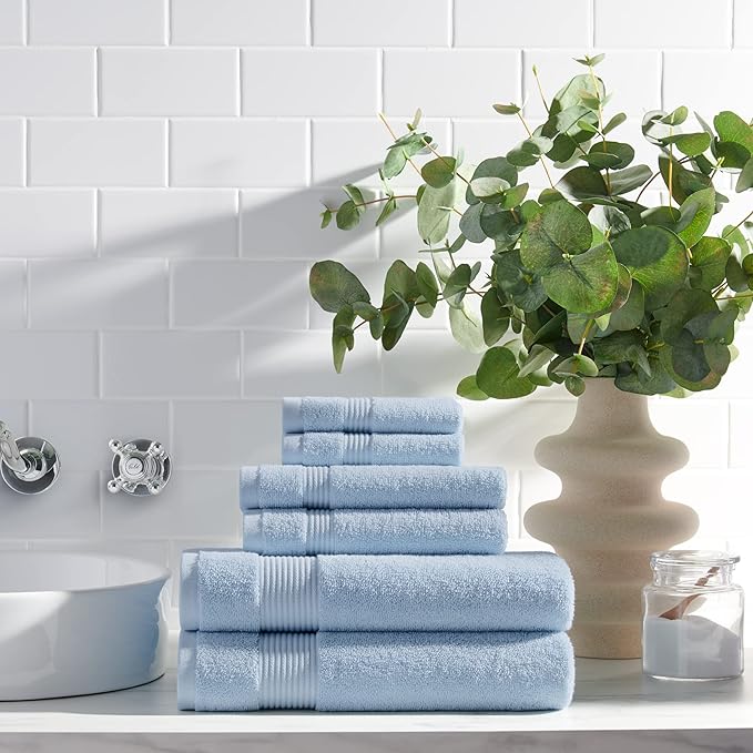 Arkwright Bath Washcloths 12 Pack - Super Soft 100% Cotton, 600 GSM Quick Dry & Absorbent, Luxury Face & Body Wash Cloth Towels for Hotels, Spa, and Vacation Rentals, Misty Blue