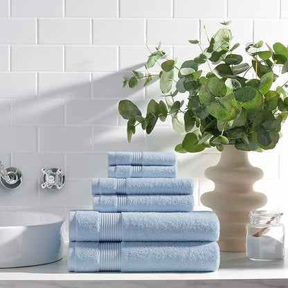 Arkwright Bath Washcloths 12 Pack - Super Soft 100% Cotton, 600 GSM Quick Dry & Absorbent, Luxury Face & Body Wash Cloth Towels for Hotels, Spa, and Vacation Rentals, Misty Blue