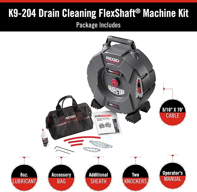 RIDGID 64273 Model K9-204 FlexShaft Drain Cleaning Machine Kit for 2"-4" Pipes