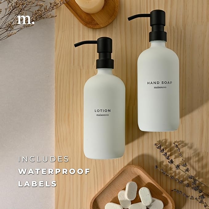 MaisoNovo Soap Dispenser 1-Piece Set | 16.9oz White Bottles with Black Stainless Steel Pump