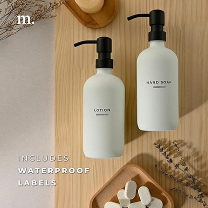 MaisoNovo Soap Dispenser 1-Piece Set | 16.9oz White Bottles with Black Stainless Steel Pump