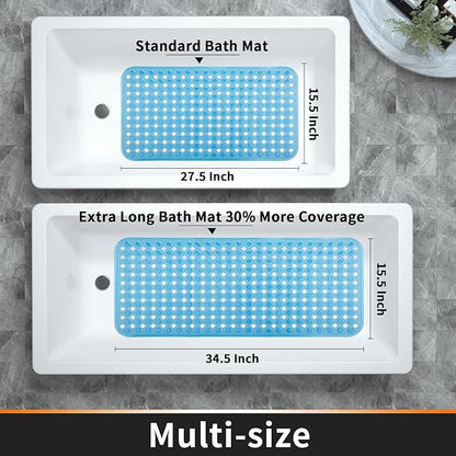 Yimobra Bathtub Mat Non Slip, Super Strong Suction Cups, 27.5"x15.5" Long Shower Mat with Drain Holes, Machine Washable Fast Draining Bath Mats, Bathroom Essentials,Clear Blue