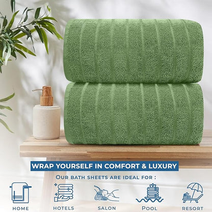 DAN RIVER Pack of 2 Bath Sheet 35x70 Inches, Extra Large Ribbed Quick Dry Bath Towels for Bathroom, Soft Absorbent Towels - Sage Green