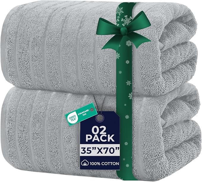 DAN RIVER Pack of 2 Bath Sheet 35x70 Inches, Extra Large Ribbed Oversized Bath Towels, Thick Absorbent Hotel Bath Towels - Highrise