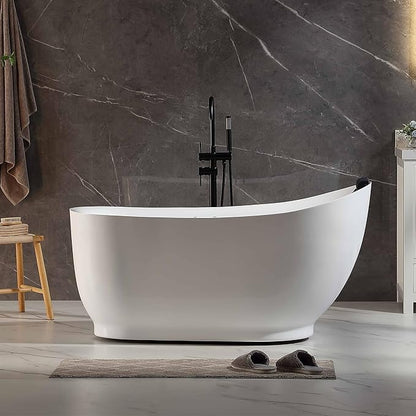 Empava Update Acrylic Whirlpool Bathtub, 59 Inch Acrylic Freestanding Jetted Tub, Hydromassage Gracefully Oval Shaped with 16 Hydromassage Jets with Lumbar and Neck Support, Black Pillow, No faucet