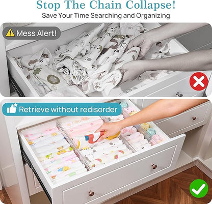Vtopmart 8 Pack 4" Regular Upgrade Drawer Dividers for Clothes, 12.8"-22.3" Expandable Dresser Drawer Organizer, Clear Plastic Separators for Dresser, Baby Clothing, Underwear, Cosmetic, Toiletries