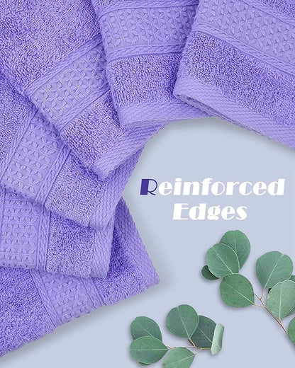 Cleanbear Wash Cloths Cotton Facecloths, Large Face Cloths 6 Ultra-Soft Washcloths for Bathroom and Guestroom, Fade-Resistant Face Towels 13 by 13 Inches (Lavender)