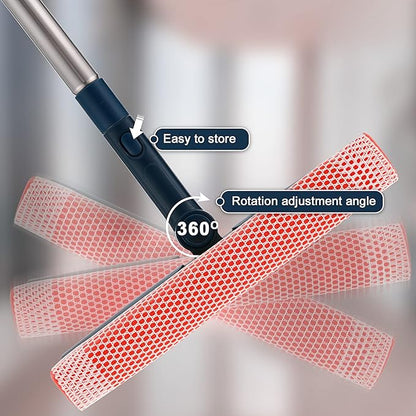 Professional Window Squeegee,2-in-1 Window Cleaner with 56" Long Stainless Steel Handle,Window Washing Kit, Glass Door Cleaner,Multi-Use Car Windshield Cleaning Tool for Gas Station, Glass,Shower