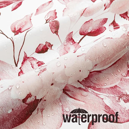 Gibelle Small Stall Shower Curtain 36 x 72, Narrow Half Pink Floral Shower Curtain for Bathroom, Watercolor Plant Eucalyptus Leaves Fabric Shower Curtain Set