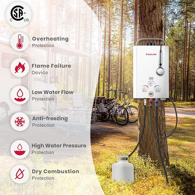 GASLAND BE158 Propane Portable Hot Water Heater | 1.58 GPM, 41,000 BTU | Outdoor Tankless Water Heater For Camping, Off-Grid Living