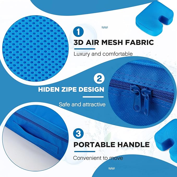 Suzile 2 Pcs Hot Tub Booster Seat Weighted Spa Bathtub Booster Inflatable Cushion Quick Dry Non Slip Bottom Portable Seat with 3D Air Mesh Cover Tub Accessory for Adult Indoor Outdoor(Blue)