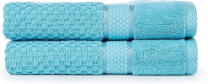 Ample Decor 100% Cotton Sky Blue Hand Towel for Bathroom Set of 2- Super Soft, Quick-Dry, Highly Absorbent, Popcorn Textured - Mulaayam Collection - 18 X 28 Inch