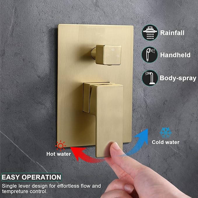 Rain Shower System, 16 Inch Ceiling Mounted Shower Faucet, Shower Combo Set with Rain Shower, Handheld Shower Head, 6 Massage Body Sprays and Pressure Balance Valve Kit