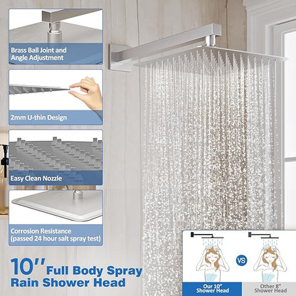 Shower System with Tub Spout, All Metal Tub Shower Faucet Set with 10'' Rain shower heads and handheld spray combo,Wall Mounted Tub Shower Systems with Valve and Trim Kit, Brushed Nickel