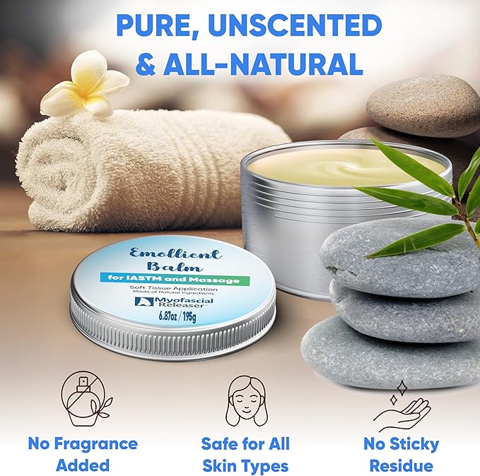 Massage Tools Emollient Balm - Natural Essential Massage Oil - Myofascial Release Tool Massage Cream for Massage Therapy - IASTM Tool Muscle Rub Ultra Strength - Gua Sha Tool Partner for Body (195g)
