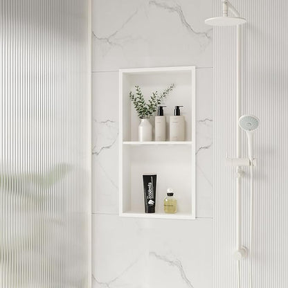 Stainless Steel Shower Niche 24" X 12", No Tile Needed Wall Niche Double Shelves, Recessed Shower Shlef for Bathroom Storage, Matte White