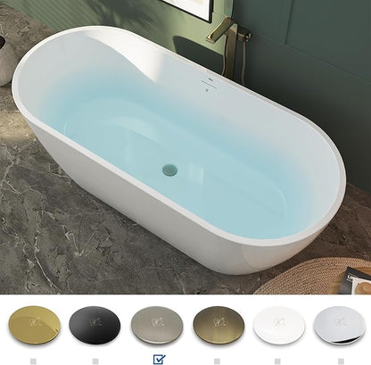 FerdY 67" Bali Elite Acrylic Freestanding Bathtub, Gracefully Shaped Freestanding Soaking Bathtub, cUPC Certified, Toe-Tap Brushed Nickel Drain and Minimalist Linear Design Overflow Included
