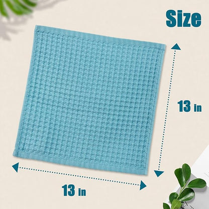 Cleanbear Lake Blue Waffle Washcloths 12 Pack, 13 x 13 Inches, Lightweight and Quick-Dry Face Towels, Soft and Absorbent, Ideal for Bathroom