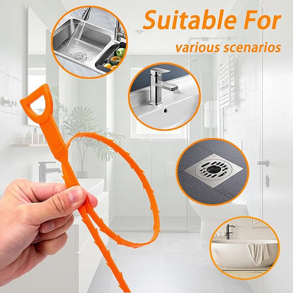 6PCS 25inch Drain Clog Remover Tool,hair clog remover tool,sink snake drain hair removal,for sink drain snake for bathtub,home shower tub snake clog remover,plastic drain cleaner tool
