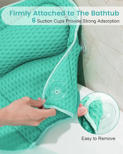 Bath Pillow, Bath Pillows for Tub Neck and Back Support, Soft 4D Air Mesh Bathtub Pillow 16.5 x 17.3 INCH, with 6 Powerful Suction Cups, Bath Accessories Relaxing Gifts for Women (Lake Blue)