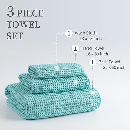 New Microfiber Waffle Bath Towels, 3 Pieces, Oversized, Soft, Absorbent, Fast Drying, Lint Free, Includes Bath, Face and Hand Towels