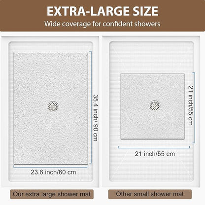 Shower Mat Non Slip: 35.4 x 23.6 Inch Extra Large Shower Mats for Inside Shower with Drain Hole - Soft PVC Loofah Anti Slip Shower Stall Mat for Walk-in Shower and Bathroom, Quick Drying