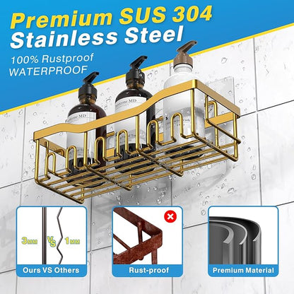 EUDELE Shower Caddy 2 Pack, Adhesive Organizer for Bathroom Storage, Home Decor & Kitchen, No Drilling, Rustproof Stainless Steel Shelf, Bathroom Decor Sets