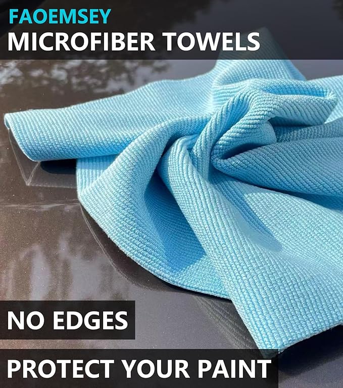 Microfiber Towels,10-Pack,16"x16",420GSM Edgeless,Soft Absorbent,Professional Polishing,Wax Removal,Car Detailing,Home Cleaning Rays,Sky Blue