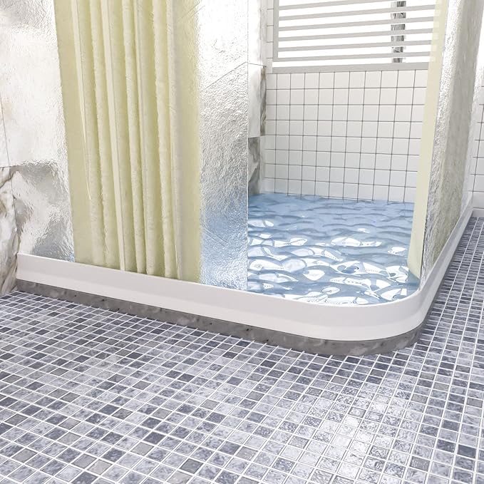 3" High Shower Threshold Water Dam 67 IN Collapsible Shower Water Splash Guard for Curbless Shower Threshold Barrier Water Stopper for Wet and Dry Separation Bathroom and Kitchen (White)