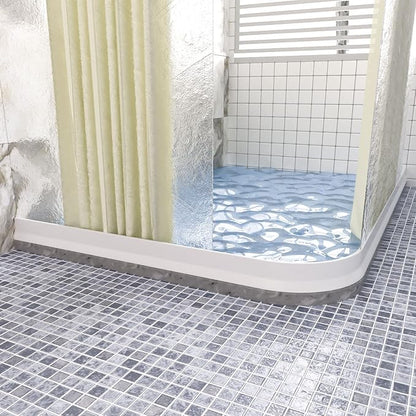3" High Shower Threshold Water Dam 67 IN Collapsible Shower Water Splash Guard for Curbless Shower Threshold Barrier Water Stopper for Wet and Dry Separation Bathroom and Kitchen (White)