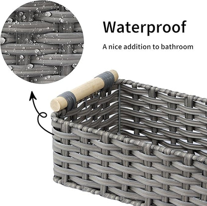 GRANNY SAYS Wicker Baskets for Storage, Wicker Baskets for Shelves, Waterproof Toilet Tank Topper, Toilet Paper Basket for Back of Toilet, Gray