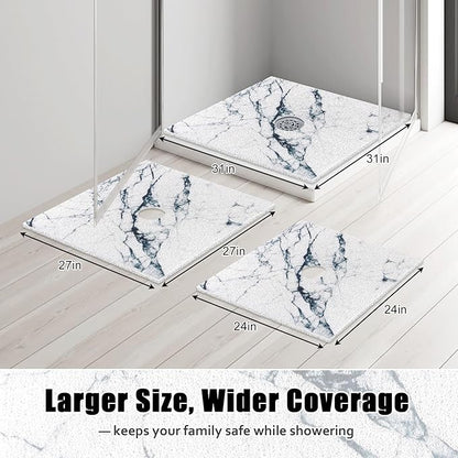 Square Shower Mat Non Slip: 31x31 Inch Shower Floor Mat with Drain Hole in Middle, Super Soft and Comfortable PVC Loofah Massage Bath Mat for Shower, Anti Slip Shower Stall Mat, Quick Drying