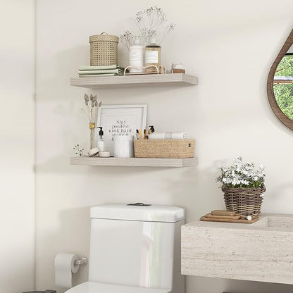 Heimlove 24 inch Floating Shelves for Wall,9.3 inch deep Grey Bathroom Over Toilet Shelf,Wall Mounted Rustic Wood Shelves for Bedroom,Living Room,Kitchen,Office Decor Set of 2-Grey