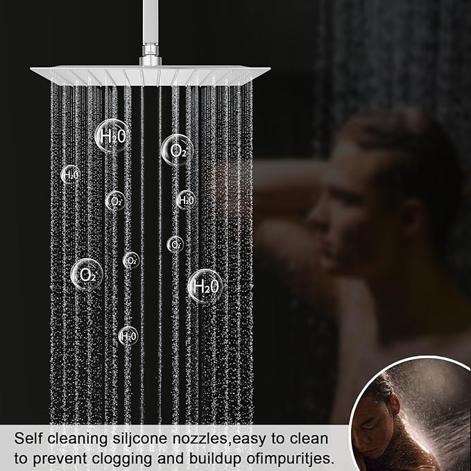 Shower System Chrome Shower Set, Push Button Shower Faucet with 2 Rain Shower Head(12+8 inch), Handheld Shower, with Digital Temperature Display Function