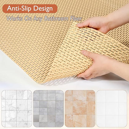 Extra Large Non-Slip Shower Mat, Fast-Dry PVC Bath Stall Tub Mat, Drain-Hole Design for Shower Stall Tub for Elderly/Kids, Non Slip Bath Mat Bathroom Safety Accessory, Khaki 47"x32"