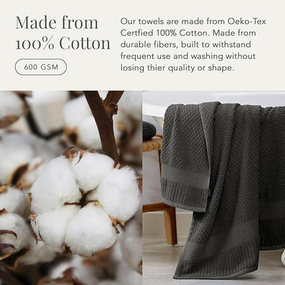 NY Loft 100% Cotton Hand Towel 6 Pack | Super Soft & Absorbent Quick-Dry Hand Towels 16" x 28" |Textured and Durable Cotton | Trinity Collection (6 Pack Hand Towel, Dark Grey)