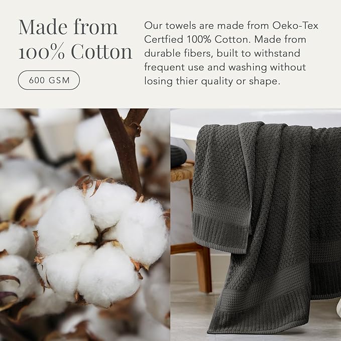 NY Loft 100% Cotton 6 Piece Bath Towel Set | Grey Towels | Oeko-TEX® Standard 100 | Soft & Absorbent, Quick-Dry | 2 Bath Towels 2 Hand Towels and 2 Washcloths | Trinity Collection - Dark Grey