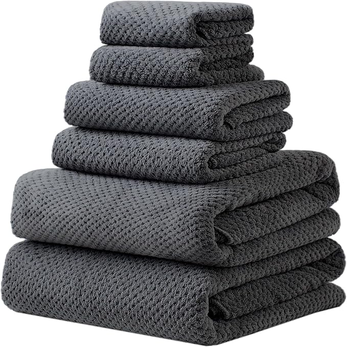 Extra Large Bath Towels Set for Bathroom 30x60 Inches Super Soft Light Weight Quick Dry Microfiber Shower Towels (6 Piece, Charcoal)