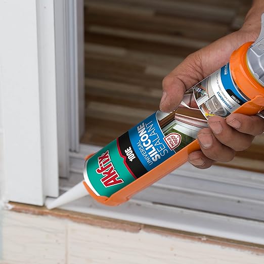Akfix 100E RTV Translucent Silicone Caulk (12x10.1 fl.oz.)- 100% Waterproof Silicone Sealant for Kitchen and Bathroom, Shower, Bathtub, Toilet, Sink, Window & Door, No Discoloring |Translucent 12 Pack