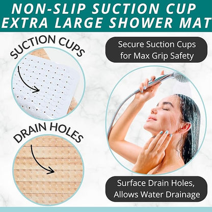 ENKOSI Extra Large Square Non Slip Shower Mat - 31 x 31-inch XL Bathroom Shower Mat - Square Shower Mats for Shower Stall Floors - Secure Suction Cups and Drain Holes (31x31 Wood Teak)