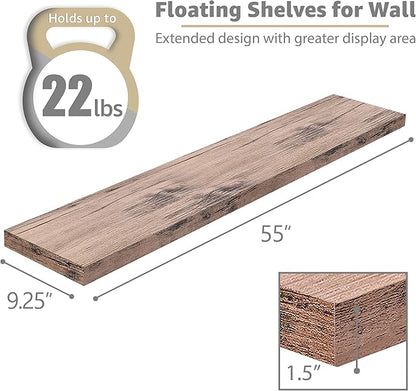 Sorbus Floating Shelves for Wall - 55 Inch Extra-Long Bathroom Shelves, Wall Decor for Bedroom, Kitchen, Living Room, Book Storage - Mounted Floating Shelf with Hidden Brackets (Mahogany, 3 Pack)